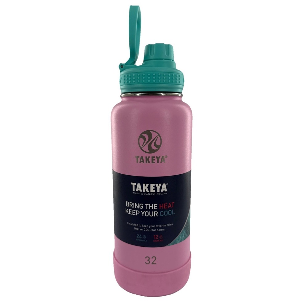 Takeya Actives 32oz Insulated Stainless Steel Water Bottle Pink Teal